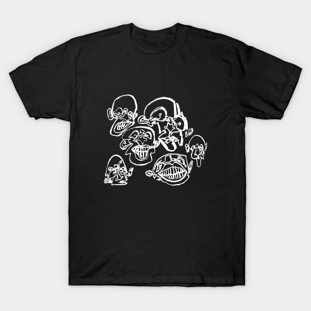 Multiple faces #2 - Psychedelic Line Ink Drawing with Art Style Black T-Shirt by MrBenny